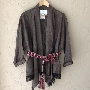 Zara 100% boho linen jacket brown fringe XS